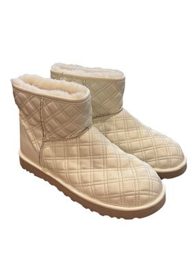UGG Quilted Ankle Booties in Cream with Shearling Trim